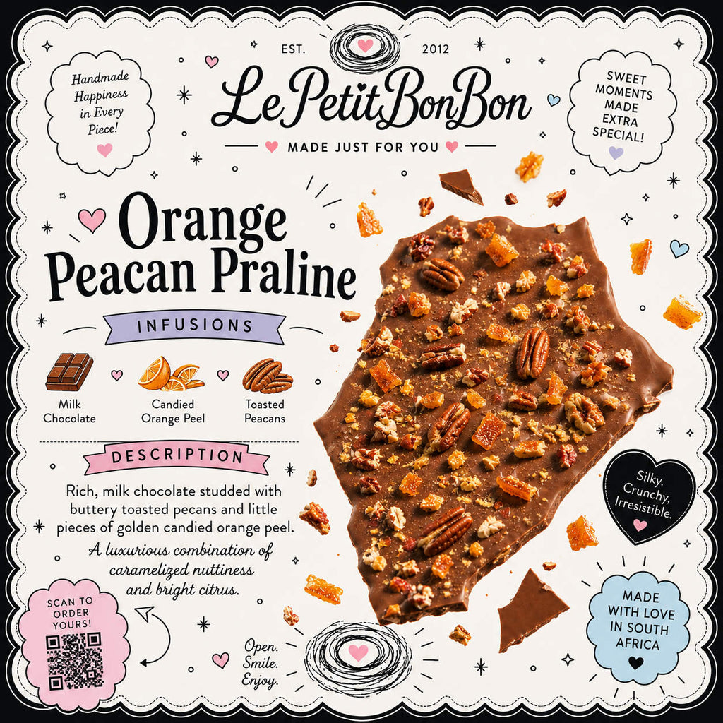 Signature Chocolate Bark - Orange Peacan Praline