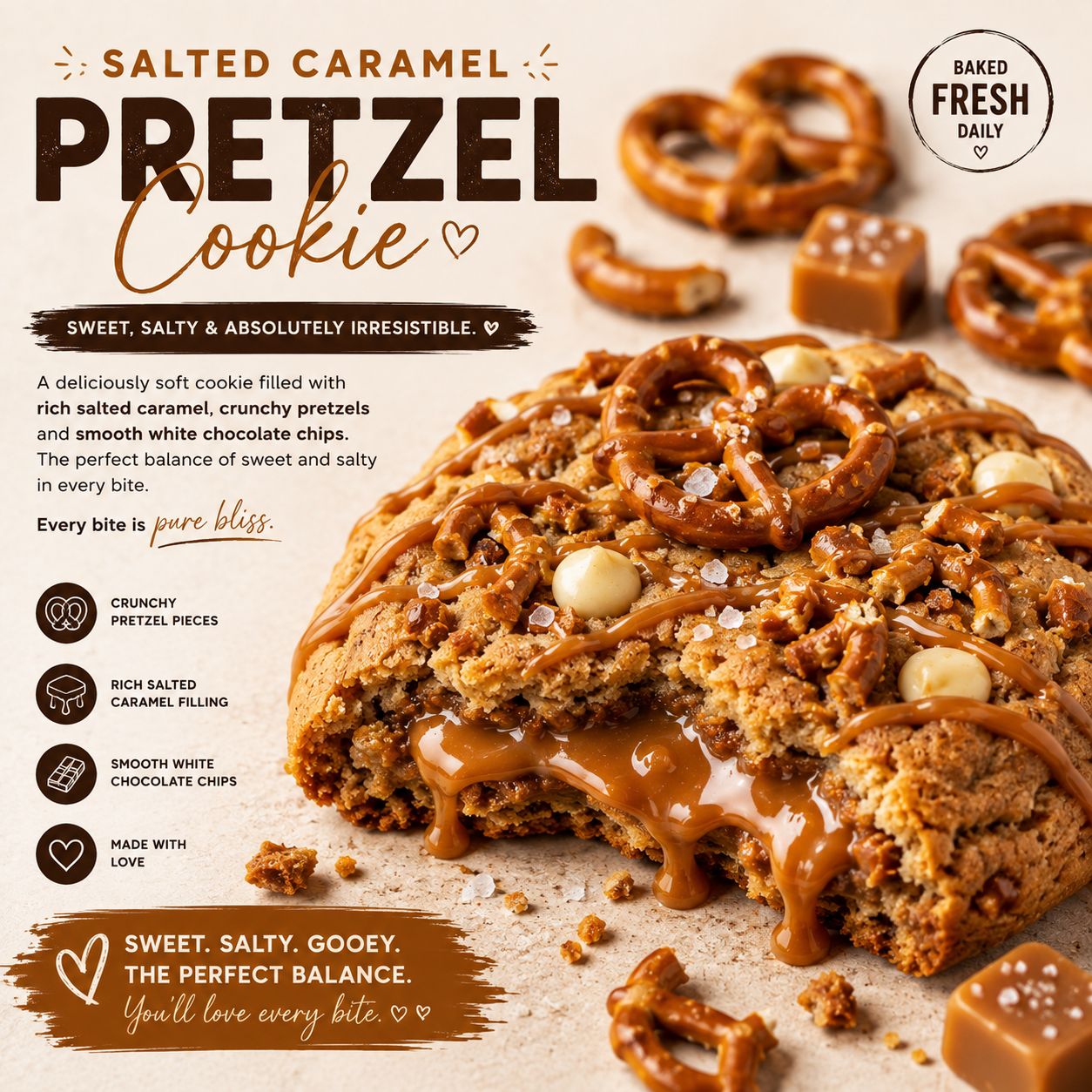 Signature Cookie – Salted Caramel Pretzel